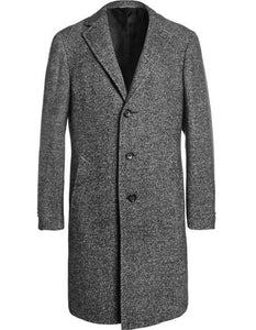 Men's Dress Coat Tweed ~ Herringbone 3 Button Grey Long Men's Dress Topcoat - Winter coat Full Length By Overcoat