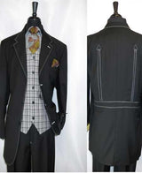 Black Suit Gray Vest Mens Grey Trimmed 3 Button Vest Belted Back Black Three Buttons Style suit