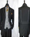 Black Suit Gray Vest Mens Grey Trimmed 3 Button  Vest Belted Back Black Three Buttons Style suit