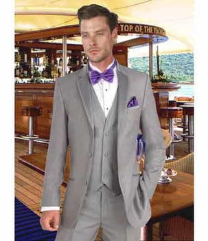 Men'S Grey Tuxedo Suit With Matching 3 Button Vest