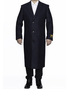 Men's Dress Coat Full Length Wool Dress Top Coat / Overcoat in Navy Blue Authentic Reg:$700 Designer now on Sale