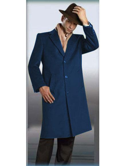 Men's Authentic Navy Blue Alberto Nardoni Brand Full Length Coat Long Men's Dress Topcoat -  Winter coat
