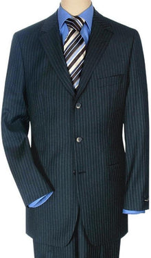 Men's Three - 3 Buttons Style Italian Small Dark Navy Pinstripe premier quality italian fabric Super 140