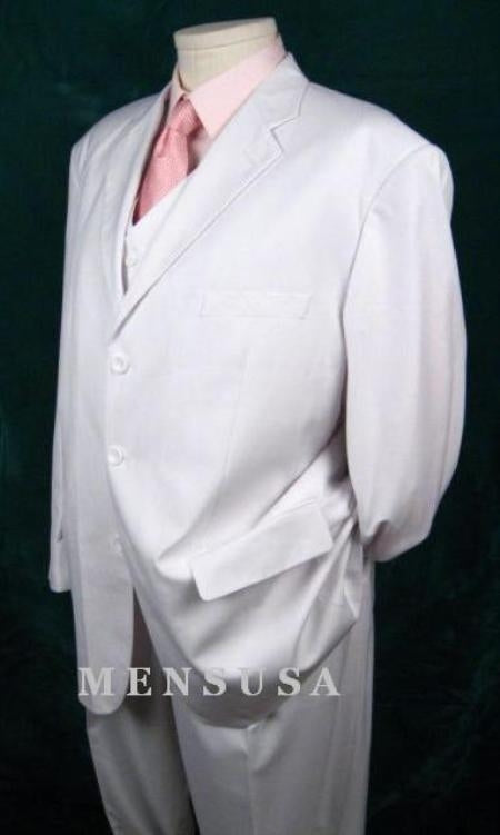 EXTRA FINE Soid All White Suit For Men  3PC VESTED Suits For Men