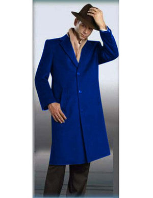 Men's Dark Royal Blue Authentic Alberto Nardoni Brand Full Length Coat Long Men's Dress Topcoat - Winter coat
