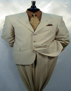 $1295 3 buttons Tan ~ Beige Side Vented Pleated Pants Wool Solid premier quality italian fabric Suit