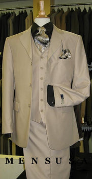 Groomsmen Suits British Tan ~ Beige Solid Three Piece Three Button three piece suit double vented