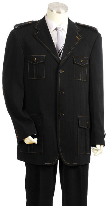 Men's Exclusive 3 Button Black Safari Military Style Zoot Suit