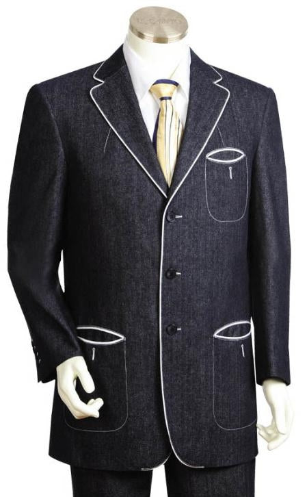 Classic Three Button Front Black Men's Suit with Traditional Pleated S ...