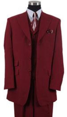 Men's Burgundy ~ Wine ~ Maroon Peak Lapel Vested Pocket  Milano Suits