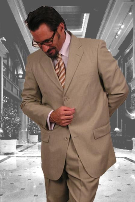Gianni Sand Super 120's  poly~rayon Khaki Cheap Priced Business Suits Clearance Sale Available in 2 or Three ~ 3 Buttons Style Regular Classic Cut