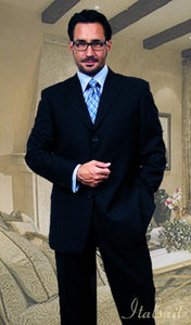 Unique 2PC 3 Button Dark Navy Blue Men's Suit With Flat Front Pants