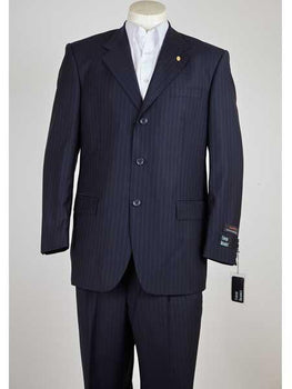 Men's 3 Button Pinstripe Dark Navy Dark Blue Suit