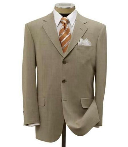 Simple Tan ~ Beige Men's Dress Ultra Smooth Stretch Fabric is Wrinkle and Stain-Resistant Rayon Available in 2 or Three ~ 3 Buttons Style Regular Classic Cut Cheap Priced Business Suits Clearance Sale