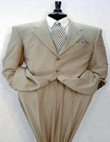 Tan ~ Beige Side Vented 3 buttons 100% Wool Solid Suit