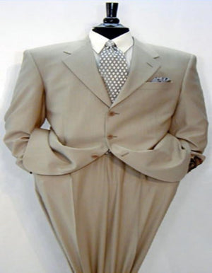 Tan ~ Beige Side Vented 3 buttons 100% Wool Solid Suit