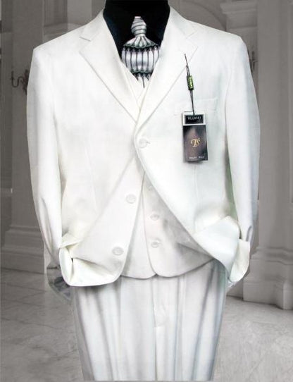 CLASSIC 3PC High Vested 3 BUTTON SOLID All White Suit For Men WITH Pleated PANTS EXTRA FINE