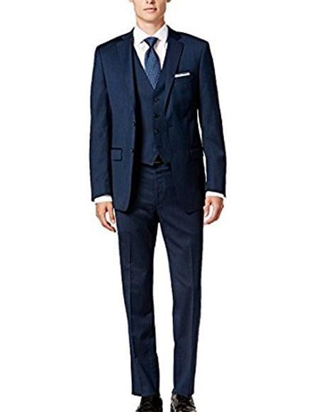 Groomsmen Suits Midnight Blue Slim Skinny European fit Vested 3 Pieces Suit Side Vented