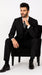 Mens Notch Lapel Three buttons Solid Black Vested Lapeled Vested 3PC Suit Wide leg Pleated pants