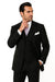 Mens Notch Lapel Three buttons Solid Black Vested Lapeled Vested 3PC Suit Wide leg Pleated pants