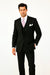 Mens Notch Lapel Three buttons Solid Black Vested Lapeled Vested 3PC Suit Wide leg Pleated pants