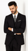 Mens Notch Lapel Three buttons Solid Black Vested Lapeled Vested 3PC Suit Wide leg Pleated pants