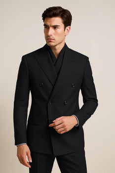 Tiglio Rosso Suit - Classic Fit Athletic Cut 100% Wool Super 150s Italian Fabric Peak Lapel Pleated Pants in Gray or Black or Navy Blue