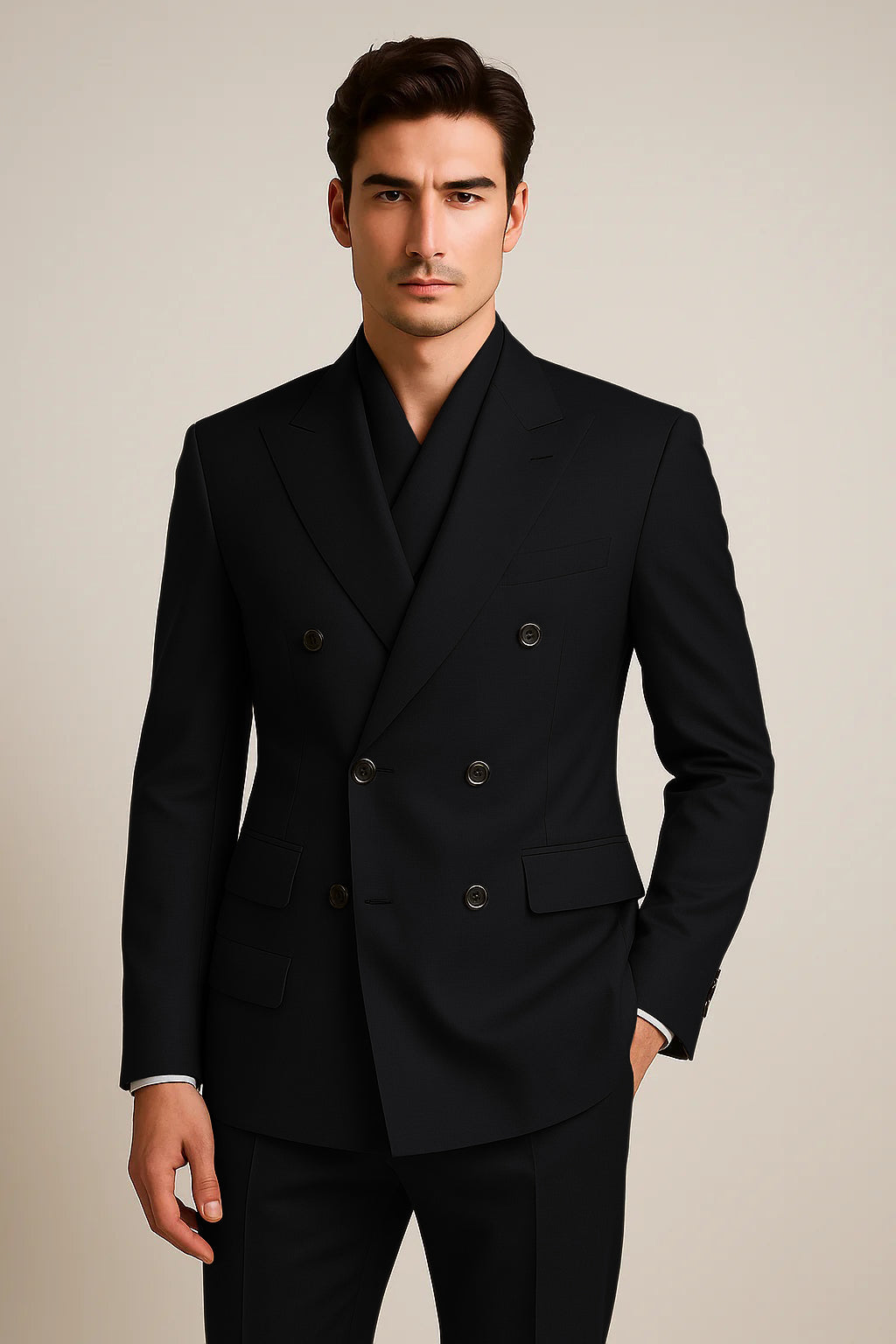 Tiglio Rosso Suit - Classic Fit Athletic Cut 100% Wool Super 150s Italian Fabric Peak Lapel Pleated Pants in Gray or Black or Navy Blue