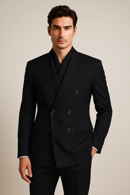 Tiglio Rosso Suit - Classic Fit Athletic Cut 100% Wool Super 150s Italian Fabric Peak Lapel Pleated Pants in Gray or Black or Navy Blue