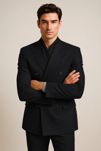 Tiglio Rosso Suit - Classic Fit Athletic Cut 100% Wool Super 150s Italian Fabric Peak Lapel Pleated Pants in Gray or Black or Navy Blue