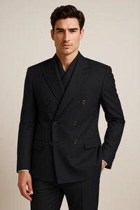 Tiglio Rosso Suit - Classic Fit Athletic Cut 100% Wool Super 150s Italian Fabric Peak Lapel Pleated Pants in Gray or Black or Navy Blue