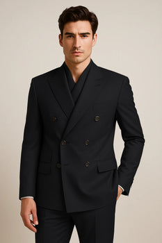 Tiglio Rosso Suit - Classic Fit Athletic Cut 100% Wool Super 150s Italian Fabric Peak Lapel Pleated Pants in Gray or Black or Navy Blue