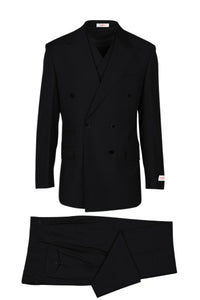 Tiglio Rosso Suit - Classic Fit Athletic Cut 100% Wool Super 150s Italian Fabric Peak Lapel Pleated Pants in Gray or Black or Navy Blue