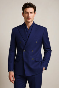 Tiglio Rosso Suit - Classic Fit Athletic Cut 100% Wool Super 150s Italian Fabric Peak Lapel Pleated Pants in Gray or Black or Navy Blue