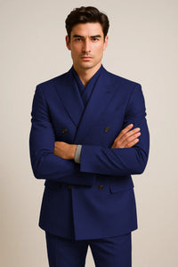 Tiglio Rosso Suit - Classic Fit Athletic Cut 100% Wool Super 150s Italian Fabric Peak Lapel Pleated Pants in Gray or Black or Navy Blue