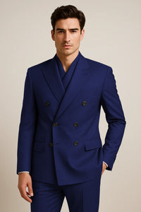 Tiglio Rosso Suit - Classic Fit Athletic Cut 100% Wool Super 150s Italian Fabric Peak Lapel Pleated Pants in Gray or Black or Navy Blue