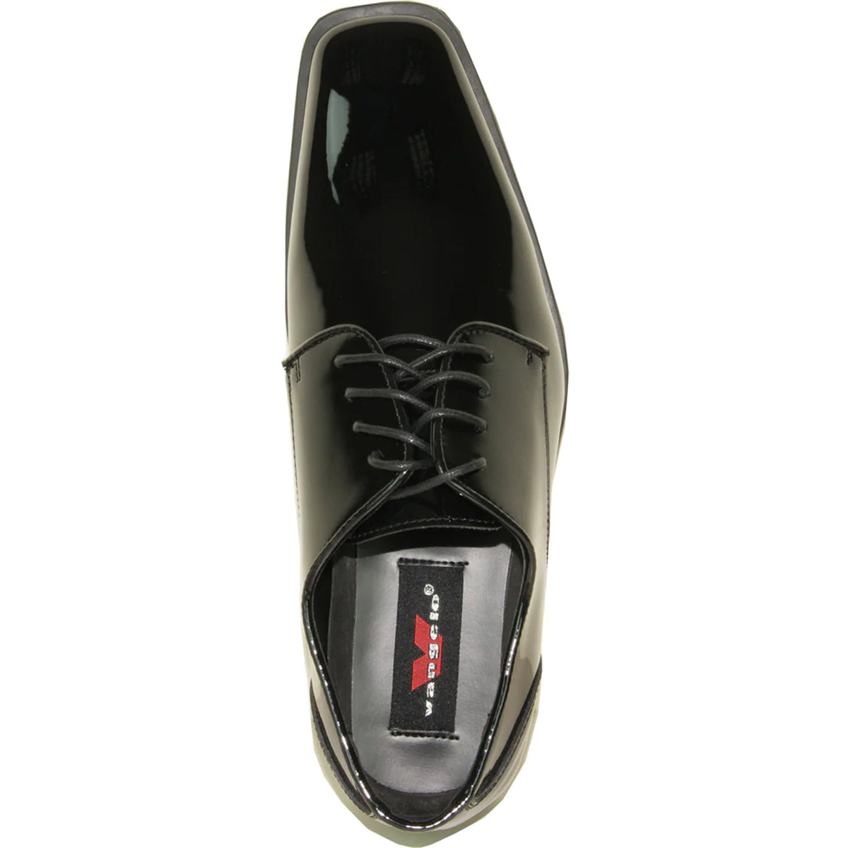 Bravo Mens Modern Pointy Square Toe Oxford Patent Tuxedo Shoe in Black