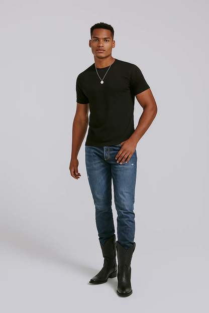 Men's Los Altos Boots Genuine Premium Leather 7 Toe Leather Lining Black Dress Cowboy Boot Cheap Priced For Sale Online Handcrafted - Image 2