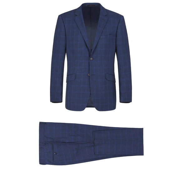 Renoir Clothing - Renoir Suit - Renoir Fashion - Performance 2-button Slim Fit Tonal Blue Windowpane Renoir Suit