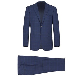 Renoir Clothing - Renoir Suit - Renoir Fashion - Performance 2-button Slim Fit Tonal Blue Windowpane Renoir Suit