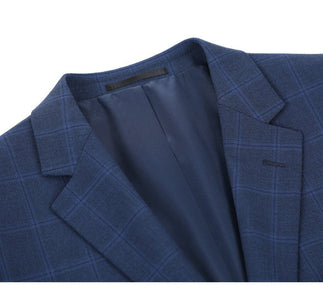 Renoir Clothing - Renoir Suit - Renoir Fashion - Performance 2-button Slim Fit Tonal Blue Windowpane Renoir Suit