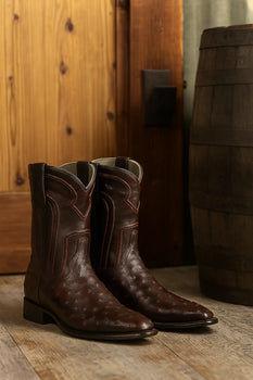 Black Cherry Roper Ostrich Western Boots - Image 3
