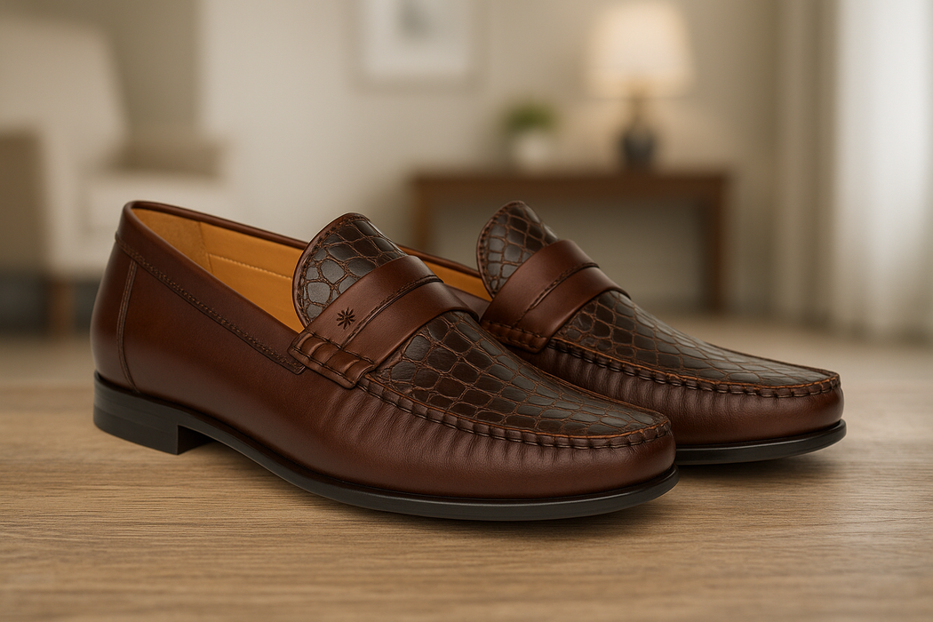 Mens Mezlan Sica Crocodile & Calfskin Loafer Dress Shoe in Black