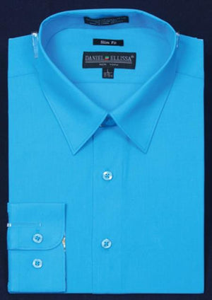 Mens Turquoise Dress Shirt Slim Fit - turquoise ~ Light Blue Stage Party Color Men's Dress Shirt