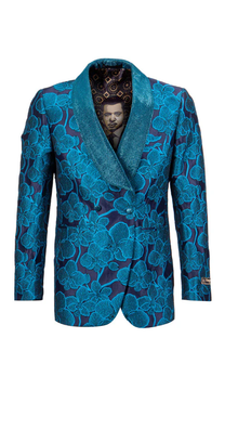 Turquoise Floral Pattern Two Button Prom ~ Wedding Tuxedo
