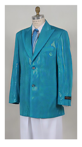 Turquoise Mens Shiny Blazer - Aqua Blue Sparkly Sport Coat