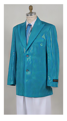 Turquoise Mens Shiny Blazer - Aqua Blue Sparkly Sport Coat