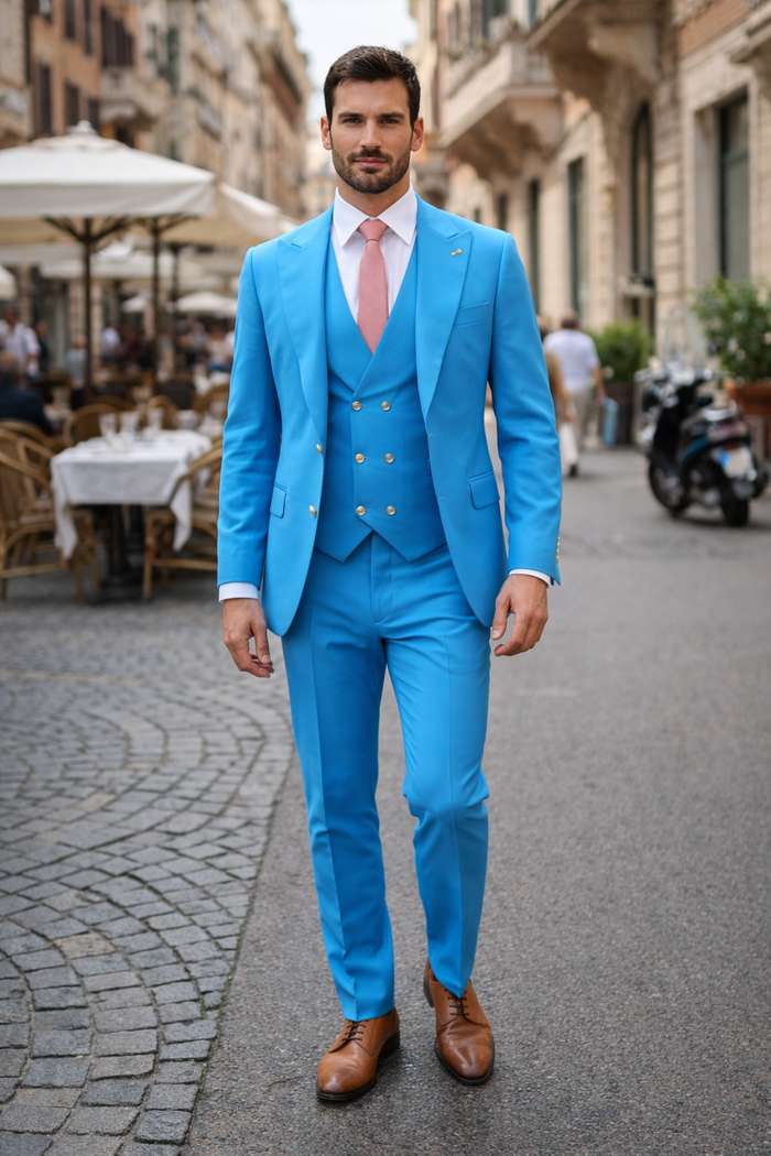 Turquoise 3-Piece Slim-Fit Suit