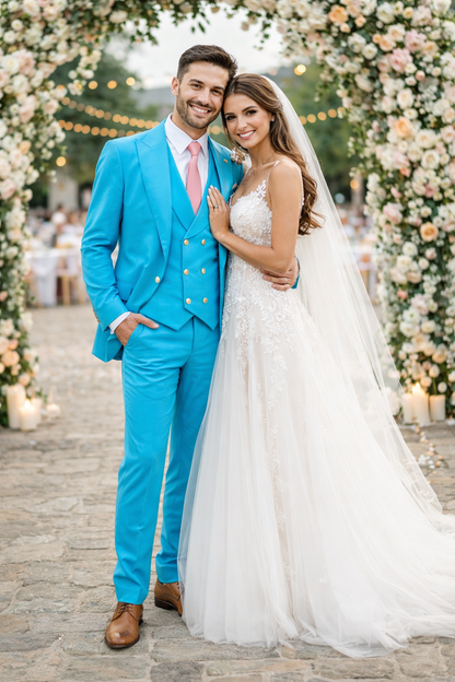 Turquoise 3-Piece Slim-Fit Suit