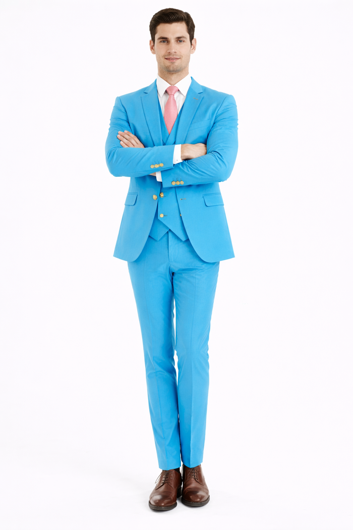 Turquoise 3-Piece Slim-Fit Suit